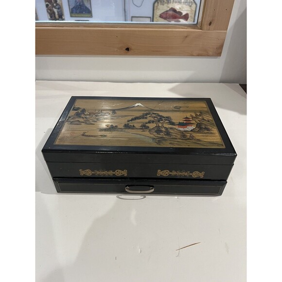 Antique Japanese Music Jewerly Box Working Ballet Dancer 8.5x14 - Picture 1 of 11